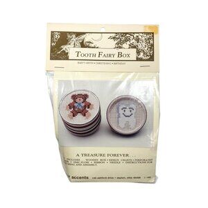 Vintage Round Needlepoint Tooth Fairy Trinket Box Craft Kit Teddy Bear NEW